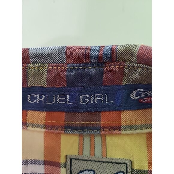 Cruel Girl Shirt Women XL Western Cowgirl Rodeo Button Up Orange Plaid - Picture 10 of 12